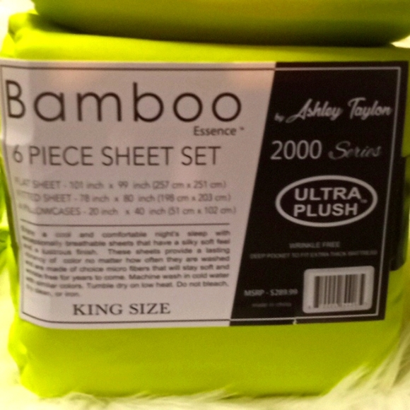 Bamboo Essence King Size  Lime Green-  6 Piece Sheet Set - Picture 7 of 10